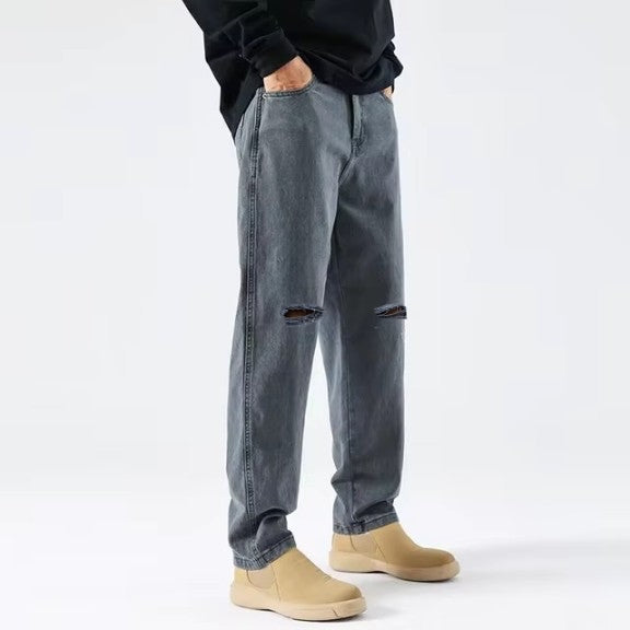 Knee Cut Mom Fit Gray